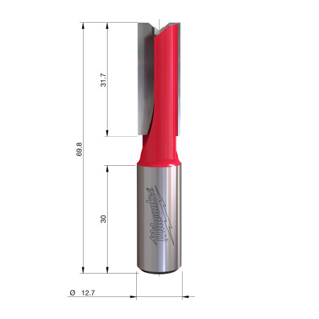 Fresa Madera 1/2" recta 2 filos 12/31,7/70mm MILWAUKEE Ref.4932501167