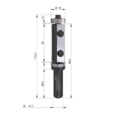 Fresa Madera 1/2" de cuchillas reversibles de plantilla y corte al ras (con rodamiento) 19/50/110mm MILWAUKEE Ref.4932500945