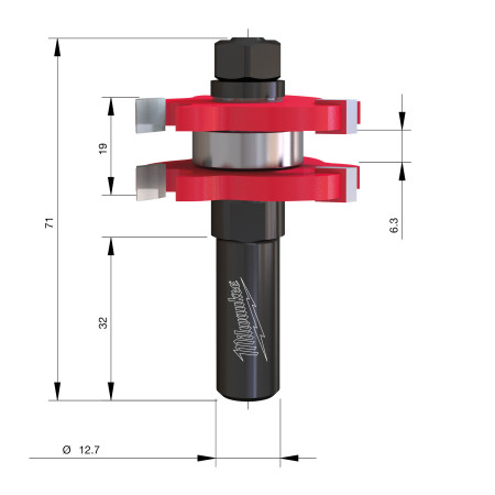 Juego de Fresas Madera 1/2" para unión de lengüeta y ranura 47,6/19/71mm MILWAUKEE Ref.4932501176