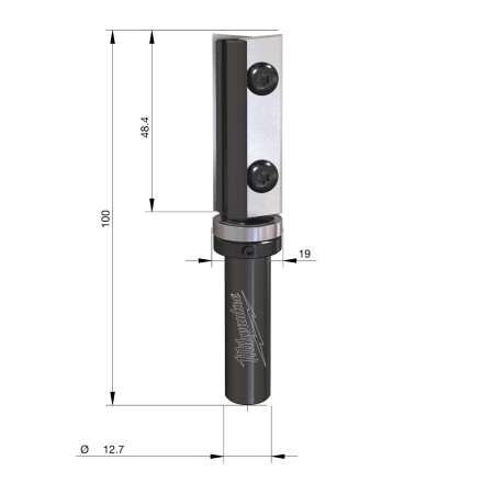 Fresa Madera 1/2" de cuchillas reversibles de plantilla para laminados (con rodamiento) 19/48,3/100mm MILWAUKEE Ref.4932500948