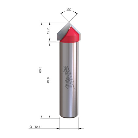 Fresa Madera 1/2" para ranurar en V a 90º 16/12,7-8/63,5mm MILWAUKEE Ref.4932500952