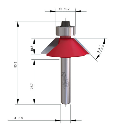 Fresa Madera 1/4" para biselar a 45º (con rodamiento) 31,7/9,5/53mm MILWAUKEE Ref.4932501003