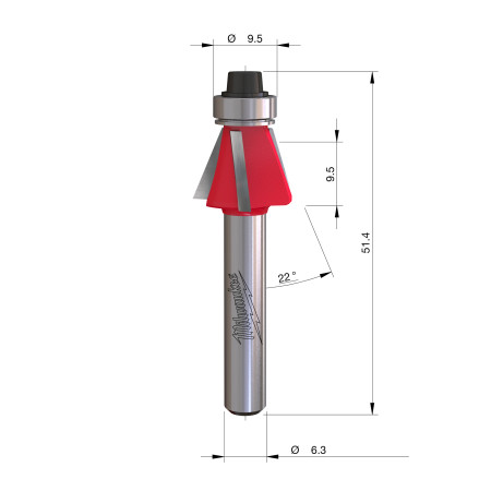 Fresa Madera 1/4" para biselar a 22º y perfilar (con rodamiento) 17,5/9,5/51mm MILWAUKEE Ref.4932501001
