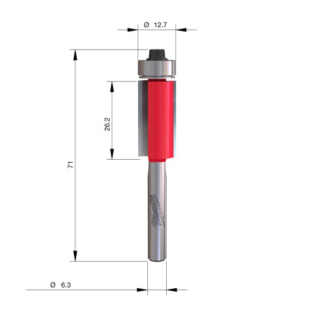 Fresa Madera 1/4" para recortar (con rodamiento) 12,7/25,4/70,7mm MILWAUKEE Ref.4932500925