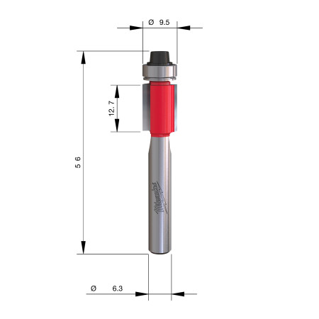 Fresa Madera 1/4" para recortar (con rodamiento) 9,5/12,7/55,5mm MILWAUKEE Ref.4932501173