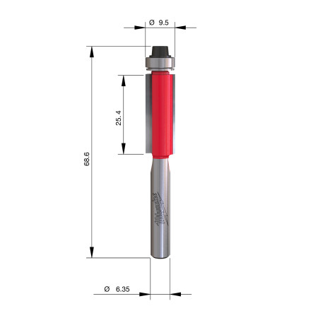Fresa Madera 1/4" para recortar (con rodamiento) 9,5/25,4/68,2mm MILWAUKEE Ref.4932500924