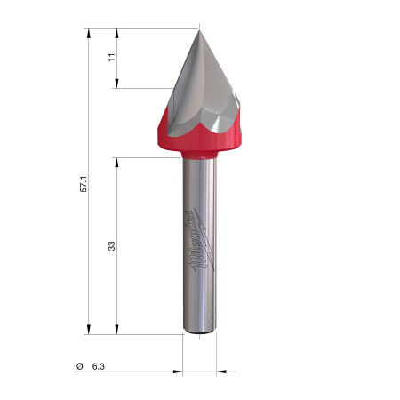 Fresa Madera 1/4" láser Point para ranurar en V a 60º 12,7/11/57,2mm MILWAUKEE Ref.4932500959