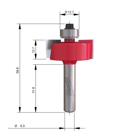 Fresa Madera 1/4" para rebajar (con rodamiento) 31,7/12,7/58,4mm MILWAUKEE Ref.4932500996