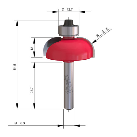 Fresa Madera 1/4" cóncava (con rodamiento) 31,7/12,7/54,2mm MILWAUKEE Ref.4932501033