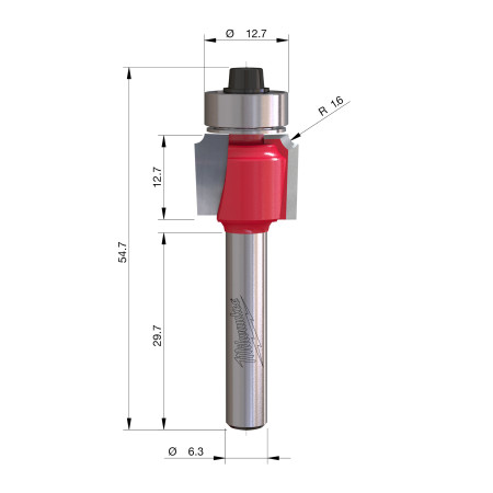 Fresa Madera 1/4" para redondear (con rodamiento) 15,9/12,7/54mm MILWAUKEE Ref.4932501013