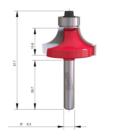 Fresa Madera 1/4" para redondear (con rodamiento) 31,7/16/57,3mm MILWAUKEE Ref.4932501018