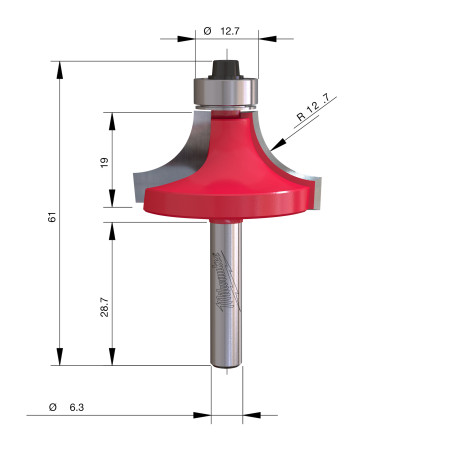 Fresa Madera 1/4" para redondear (con rodamiento) 38,1/19/61mm MILWAUKEE Ref.4932501019