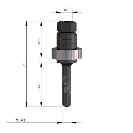 Vástago para fresa madera 1/4" circular para ranuras laterales (con rodamiento) MILWAUKEE Ref.4932500980