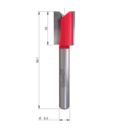 Fresa Madera 1/4" recta 2 filos 12,7/19/57,2mm MILWAUKEE Ref.4932500864