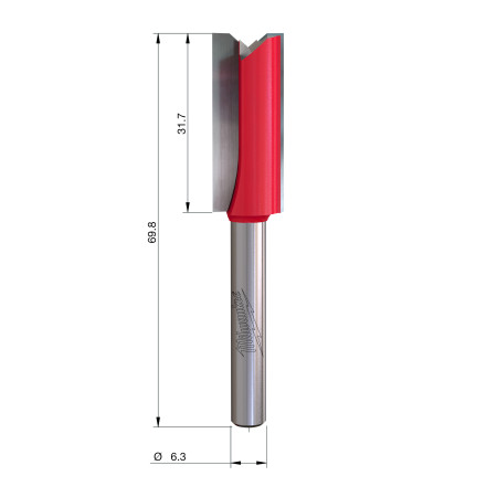Fresa Madera 1/4" recta 2 filos 12,7/31,7/70mm MILWAUKEE Ref.4932500865