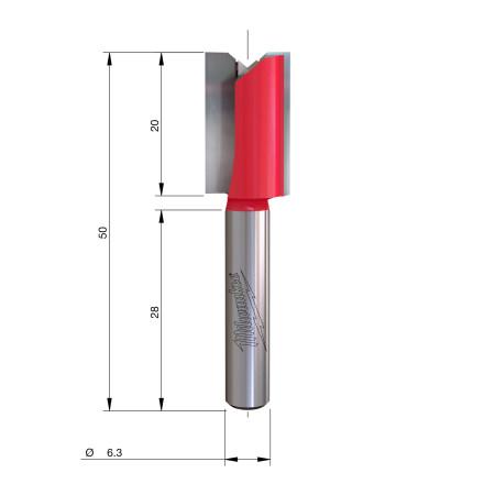 Fresa Madera 1/4" recta 2 filos 12/20/50mm MILWAUKEE Ref.4932500863