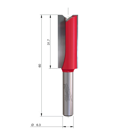 Fresa Madera 1/4" recta 2 filos 12/31,7/60mm MILWAUKEE Ref.4932501164
