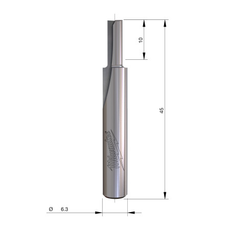 Fresa Madera 1/4" recta 2 filos 4/10/45mm MILWAUKEE Ref.4932500853