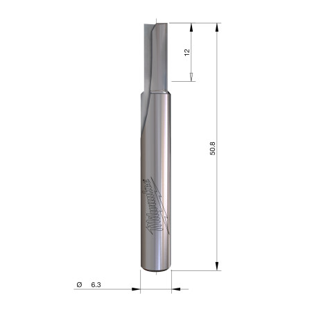 Fresa Madera 1/4" recta 2 filos 5/12/50mm MILWAUKEE Ref.4932500855