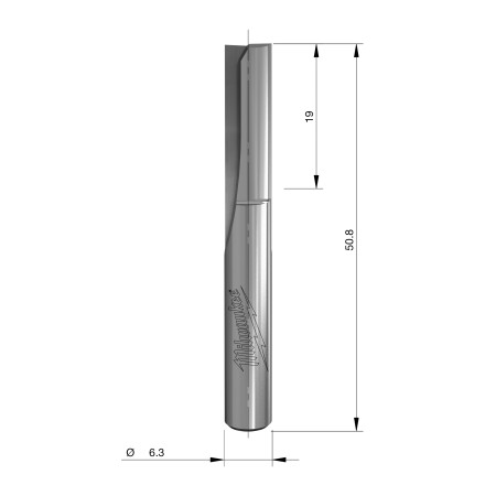 Fresa Madera 1/4" recta 2 filos 6,35/19/50,8mm MILWAUKEE Ref.4932500857