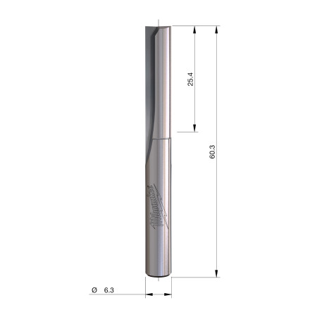 Fresa Madera 1/4" recta 2 filos 6,35/25,4/60mm MILWAUKEE Ref.4932500858