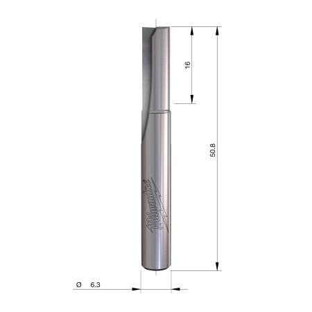 Fresa Madera 1/4" recta 2 filos 6/16/50mm MILWAUKEE Ref.4932500856