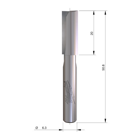 Fresa Madera 1/4" recta 2 filos 8/20/50mm MILWAUKEE Ref.4932500859
