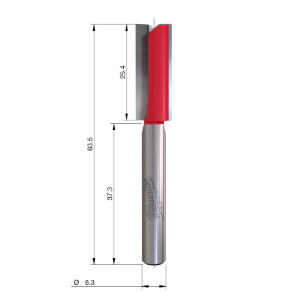 Fresa Madera 1/4" recta 2 filos 9,5/63,5mm MILWAUKEE Ref.4932500860