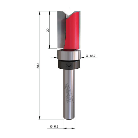 Fresa Madera 1/4" recta de plantilla (con rodamiento) 12,7/19/57,2mm MILWAUKEE Ref.4932500937