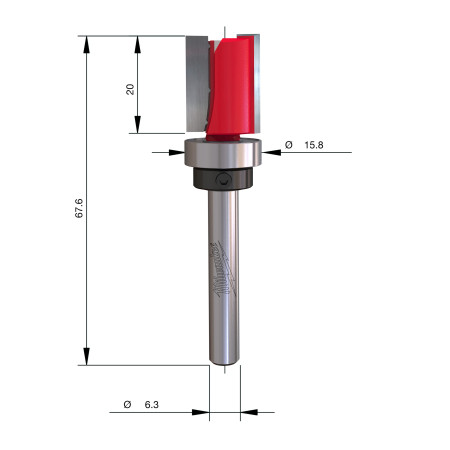 Fresa Madera 1/4" recta de plantilla (con rodamiento) 15,8/19/66,5mm MILWAUKEE Ref.4932500938
