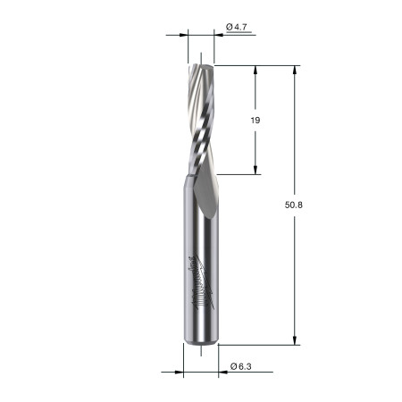 Fresa Madera 1/4" helicoidal corte ascendente 4,76/19,05/50,8mm MILWAUKEE Ref.4932500910