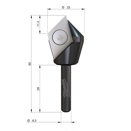 Fresa Madera 1/4" de cuchillas reversibles para ranurar en V a 90º 23/11/60mm MILWAUKEE Ref.4932500957