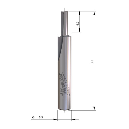 Fresa Madera 1/4" recta 2 filos 3,2/9,5/45mm MILWAUKEE Ref.4932500852