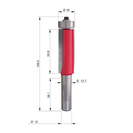 Fresa Madera 12mm para recortar (con rodamiento) 19/50,8/110mm MILWAUKEE Ref.4932500933