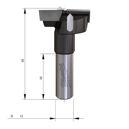 Fresa Madera 12mm para cajas de bisagras 35/60mm MILWAUKEE Ref.4932501047