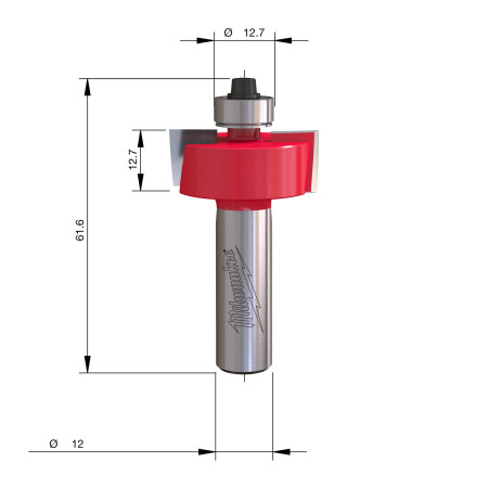 Fresa Madera 12mm para rebajar (con rodamiento) 31,7/12,7/61,2mm MILWAUKEE Ref.4932501209