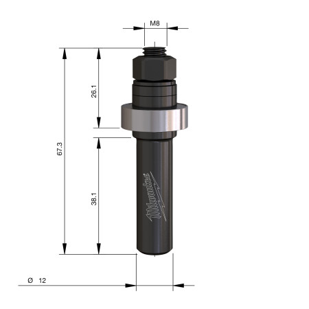 Vástago para fresa madera 12mm circular para ranuras laterales (con rodamiento) MILWAUKEE Ref.4932500983