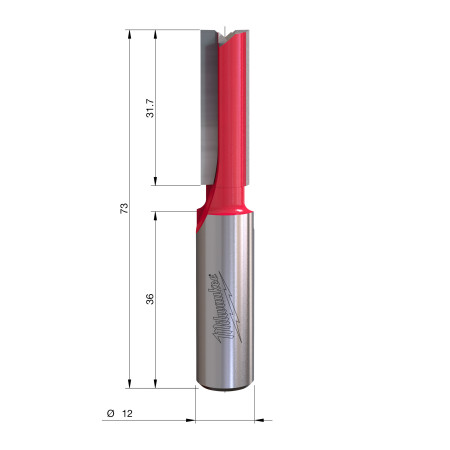 Fresa Madera 12mm recta 2 filos 10/31,7/74mm MILWAUKEE Ref.4932500902
