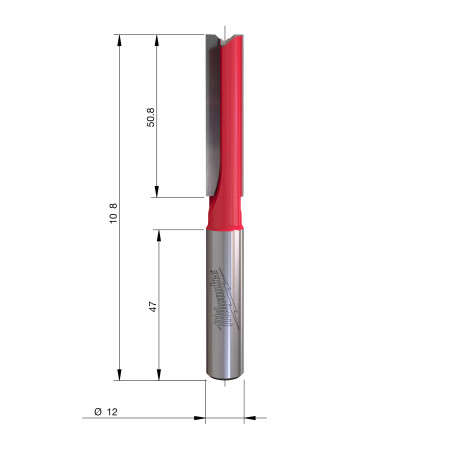 Fresa Madera 12mm recta 2 filos 12/50,8/108mm MILWAUKEE Ref.4932500904
