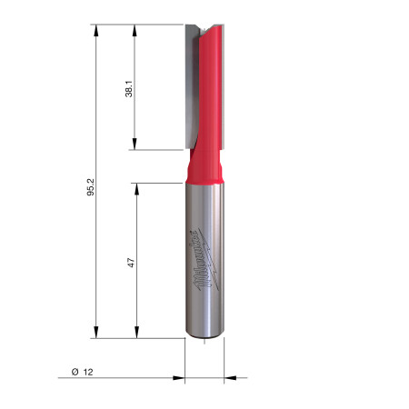 Fresa Madera 12mm recta 2 filos 12/38,1/95mm MILWAUKEE Ref.4932500903