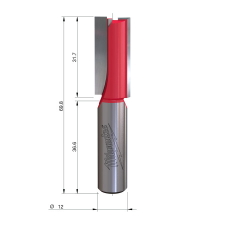 Fresa Madera 12mm recta 2 filos 15/31,7/70mm MILWAUKEE Ref.4932501171