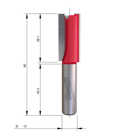 Fresa Madera 12mm recta 2 filos 18/38,1/80mm MILWAUKEE Ref.4932501172