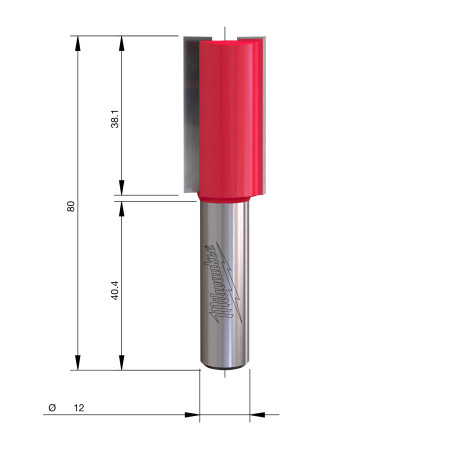 Fresa Madera 12mm recta 2 filos 22/38,1/80mm MILWAUKEE Ref.4932500907