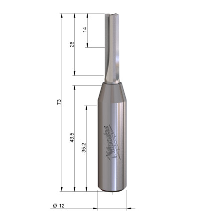 Fresa Madera 12mm recta 2 filos 6/25,4/60mm MILWAUKEE Ref.4932500900