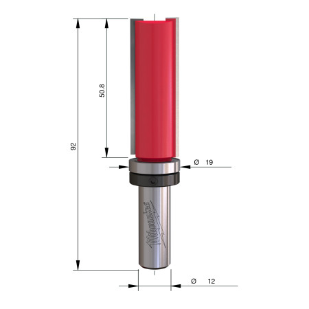 Fresa Madera 12mm recta de plantilla (con rodamiento) 19/50,8/92mm MILWAUKEE Ref.4932500944