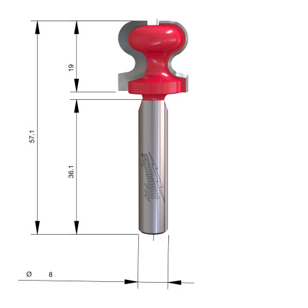 Fresa Madera 8mm para tiradores integrados 19,05-9,5/19,05/57,2mm MILWAUKEE Ref.4932501011