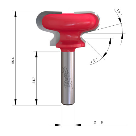 Fresa Madera 8mm para tiradores integrados 38,1-17/20,7/55,5mm MILWAUKEE Ref.4932501012