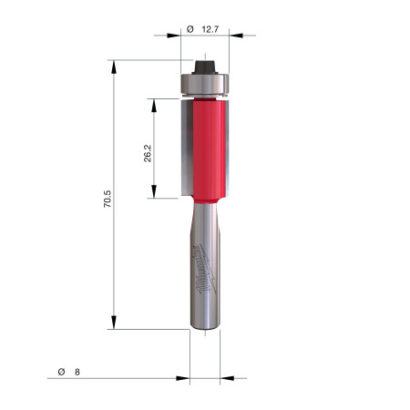 Fresa Madera 8mm para recortar (con rodamiento) 12,7/25,4/70,7mm MILWAUKEE Ref.4932500930