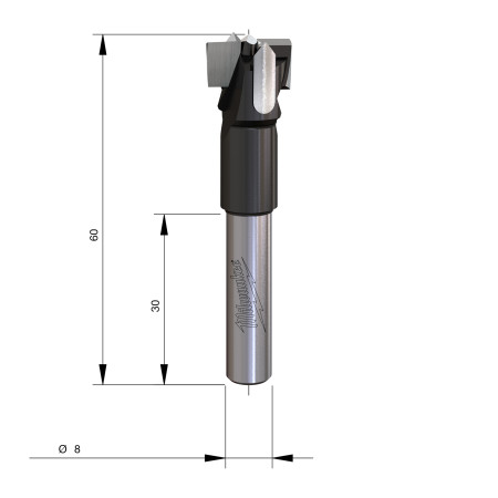 Fresa Madera 8mm para cajas de bisagras 15/60mm MILWAUKEE Ref.4932501041