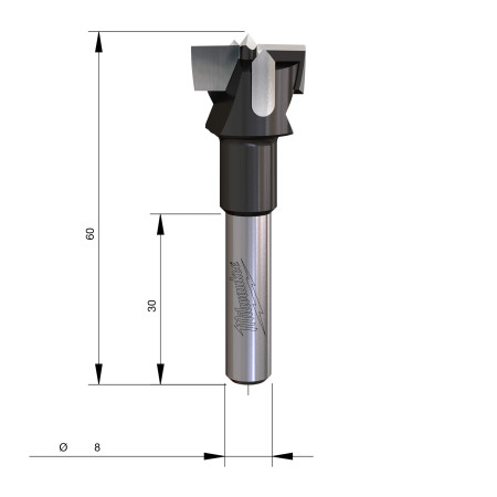 Fresa Madera 8mm para cajas de bisagras 20/60mm MILWAUKEE Ref.4932501042